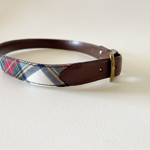 J.Crew Belt Leather Wool Stewart Plaid Preppy Casual Holiday 32 - Picture 4 of 9